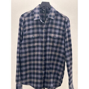 Paige Men's Blue and Gray Plaid Button-Up Shirt Medium